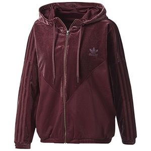 adidas MAROON VELVET VIBES HOODIE TRACK JACKET